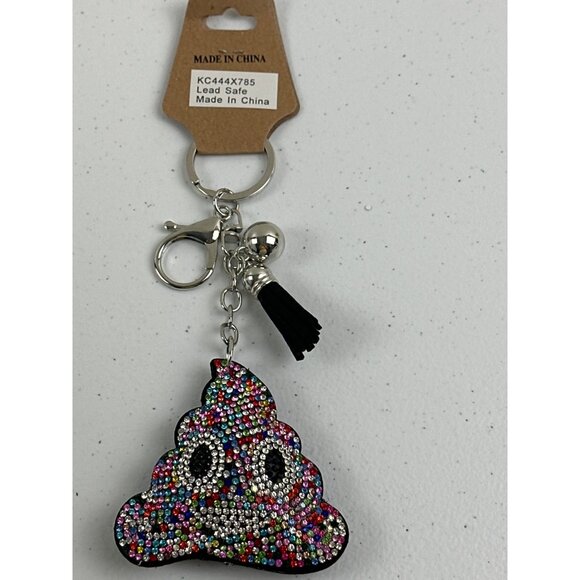 Rhinestone Poop Emoji Keychain With Tassel Lead Safe - Picture 1 of 4